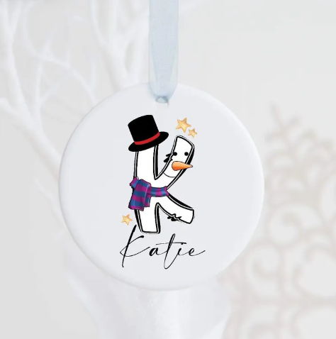 Christmas Snowman Initial Ornament