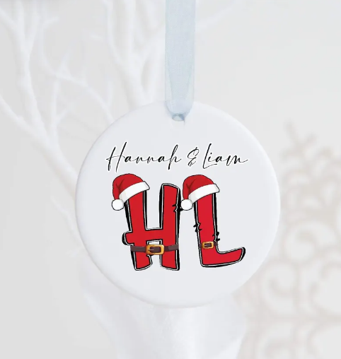 Christmas Santa Couples Initial Ornament