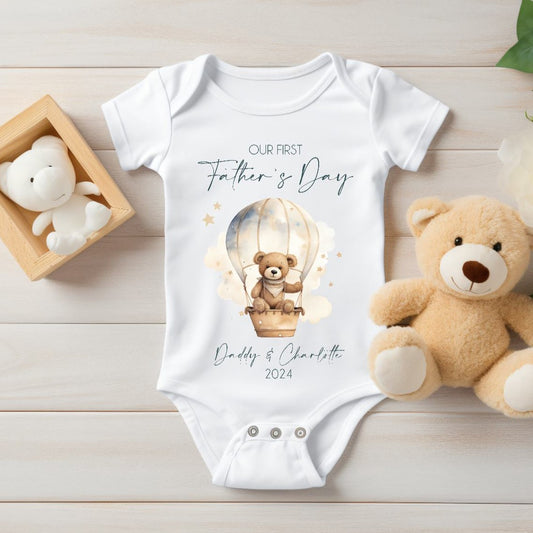 First Father's Day Teddy Bear Baby Vest