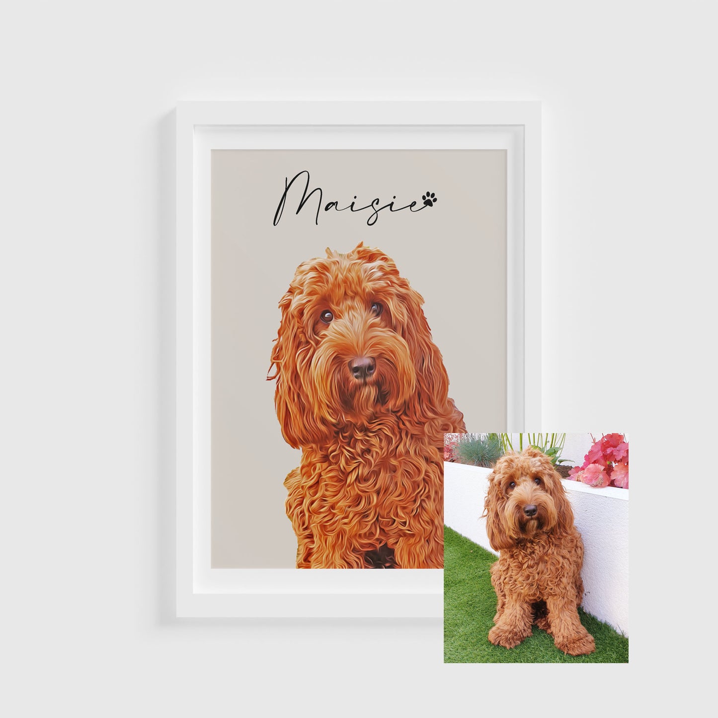 Personalised Pet Portrait Plain Colour Background Print