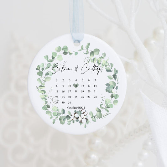 Personalised Wedding Couple Date Calendar Ceramic Ornament