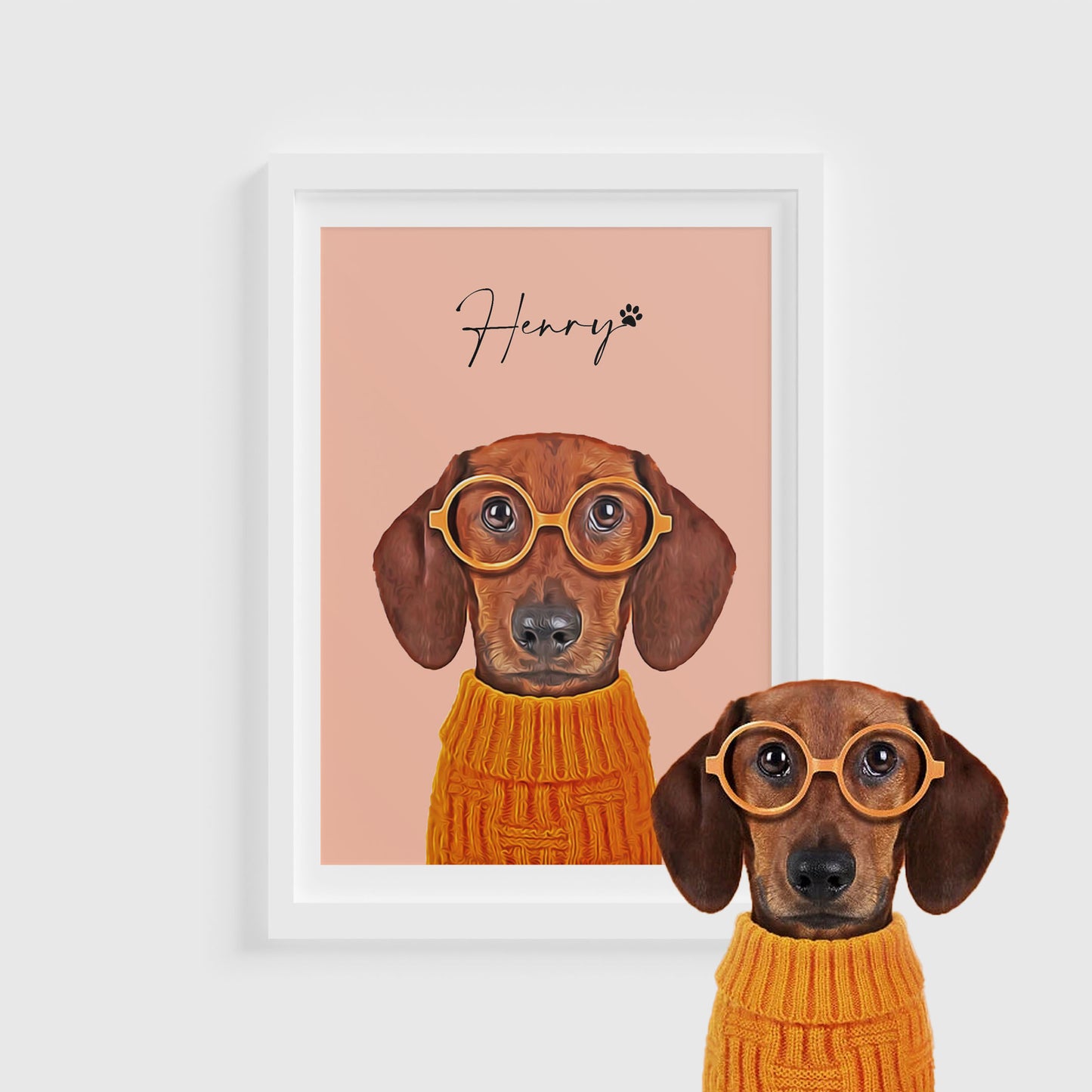 Personalised Pet Portrait Plain Colour Background Print