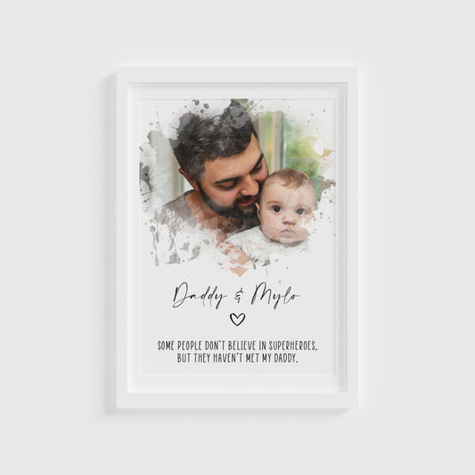 Personalised Daddy Photo Watercolour Print