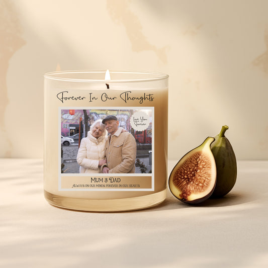 Personalised Forever In Our Thoughts Memorial Candle Label Cursive Text
