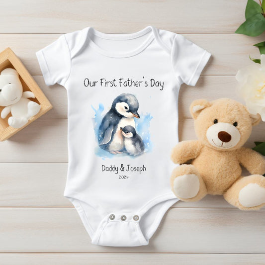 First Father's Day Penguin Baby Vest