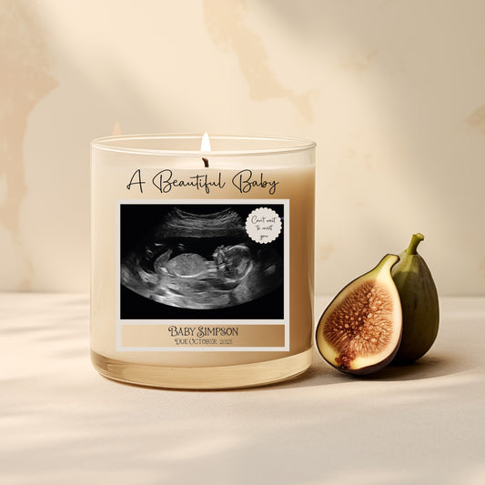 Personalised Baby Scan Candle Label Cursive Text