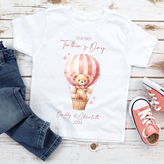Personalised First Father's Day Pink Teddy Bear Tshirt