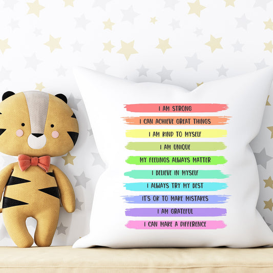 Rainbow affirmation cushion, childrens cushion, nursery cushion, nursery decor, positive affirmation quote, positive affirmation cushion