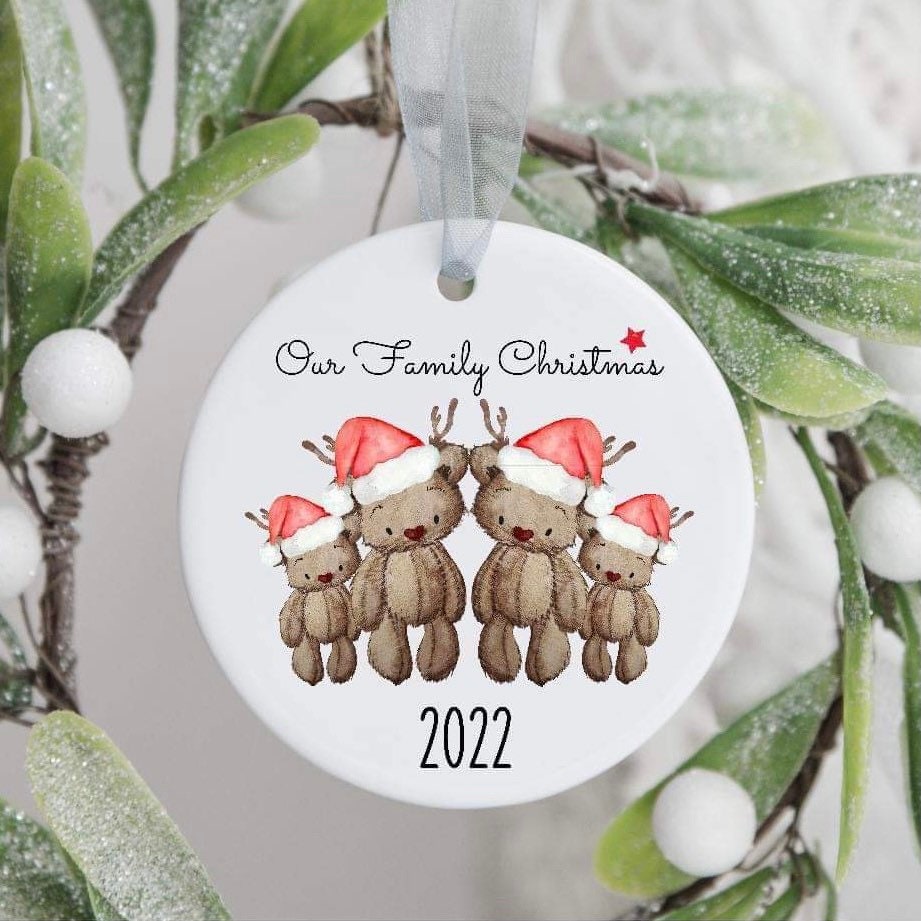 Personalised Christmas Teddy Bear Family Print