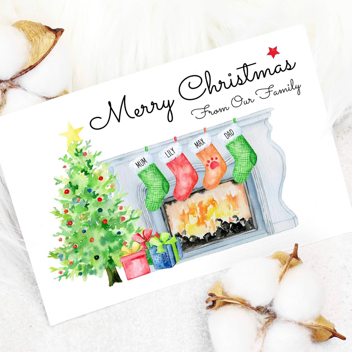Personalised Christmas Stockings Card Pack of 10