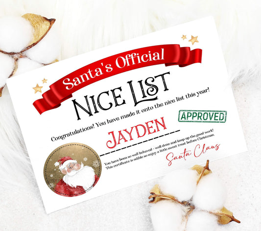 Personalised Santa’s Nice List Certificate