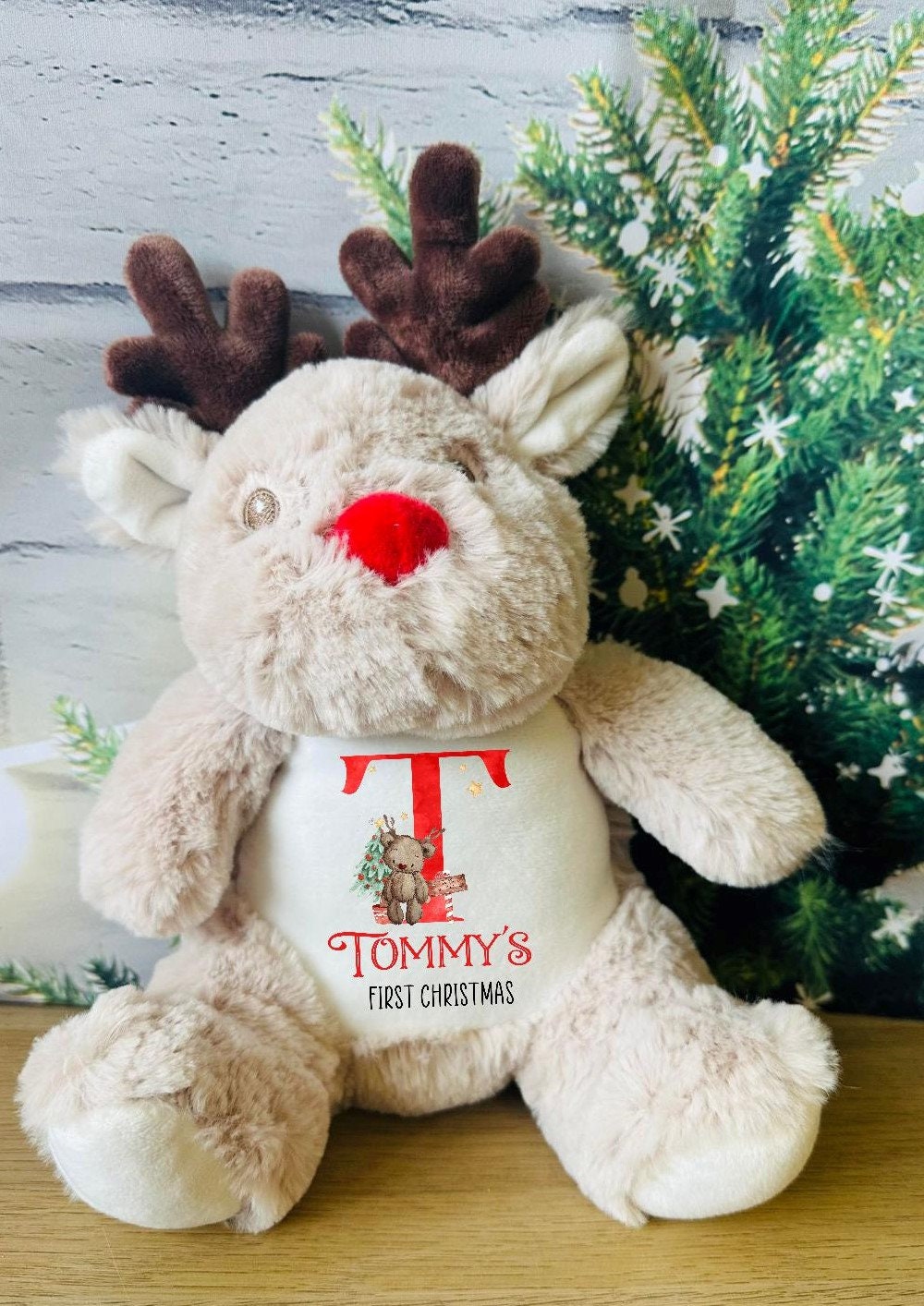 Personalised Christmas Reindeer Initial Soft Toy