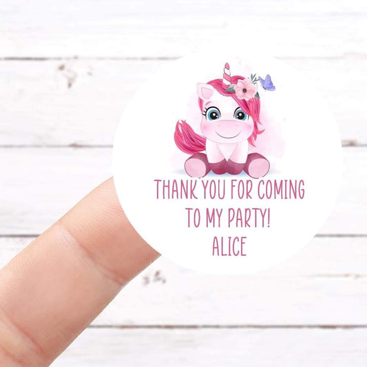 Personalised Pink Unicorn Birthday Stickers