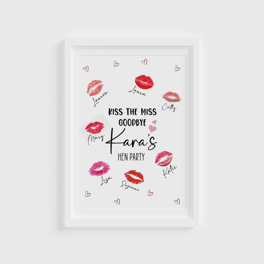 Personalised Hen Party Kiss The Miss Print