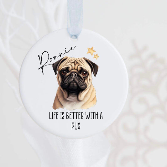 Personalised Pug Christmas Ceramic Bauble
