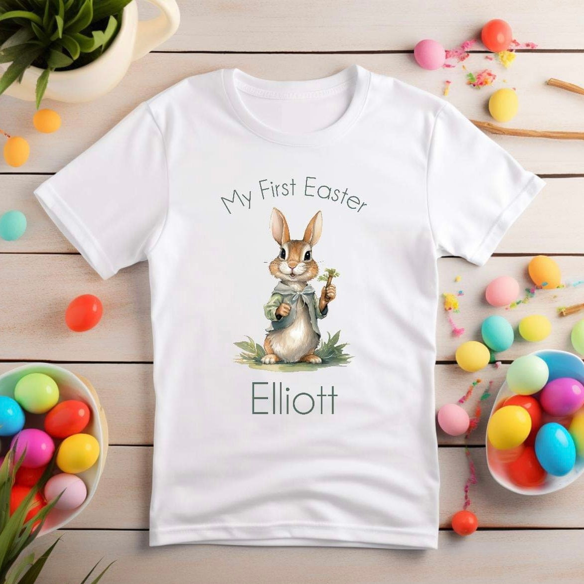 Personalised Easter Green Bunny Tshirt