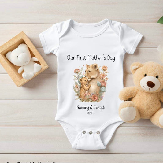 Personalised 1st Mother's Day Baby Lion Baby Vest