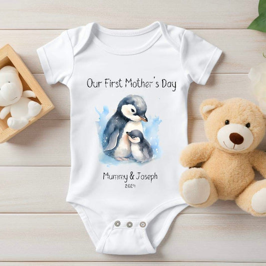 Personalised 1st Mother's Day Baby Penguin Baby Vest