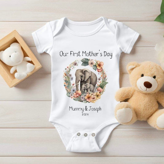 Personalised 1st Mother's Day Baby Elephant Baby Vest