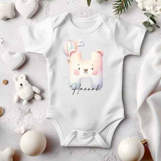 Personalised Teddy Cloud Initial Baby Vest