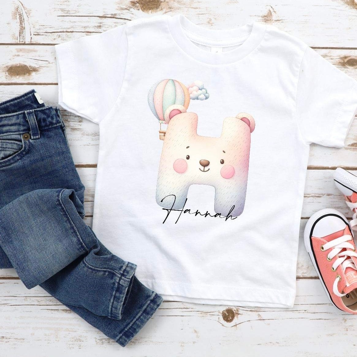 Personalised Birthday Teddy Cloud Initial Tshirt